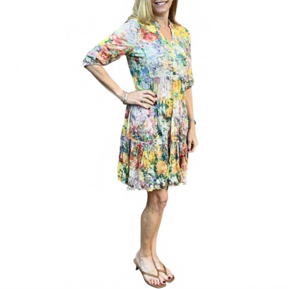 NEW SHANA APPAREL 3/4 sleeve tier crinkle dress in garden